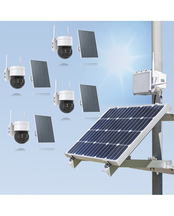 Kit videosurveillance 3G 4G autonome solaire waterproof avec 4 caméras solaires WIFI UHD 2K 4MP detection humaine 128Go
