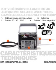 Kit videosurveillance 3G 4G autonome solaire waterproof avec 4 caméras solaires WIFI UHD 2K 4MP detection humaine 128Go