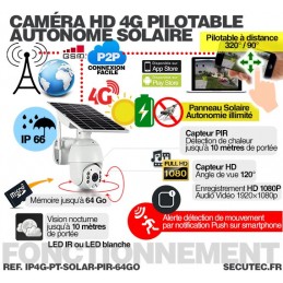 Caméra IP Wi-Fi GSM 4G HD 1080P avec batterie rechargeable, Infrarouge,  pilotable à distance via iPhone, Android et PC