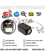 Caméra vidéosurveillance 4G ou WIFI UHD 5MP Zoom 36X détection humaine accès à distance via iPhone Android et PC avec microSD 12
