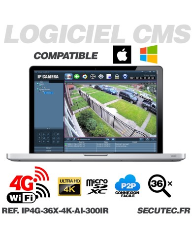 Caméra vidéosurveillance 4G ou WIFI UHD 5MP Zoom 36X détection humaine accès à distance via iPhone Android et PC avec microSD 12
