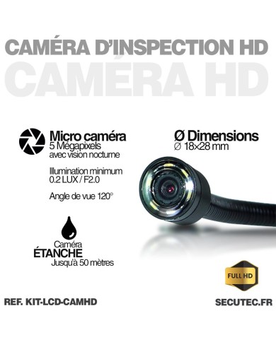 Caméra d'inspection étanche HD avec écran LCD 7 pouces autonome câble de 15 mètres mémoire 64 Go