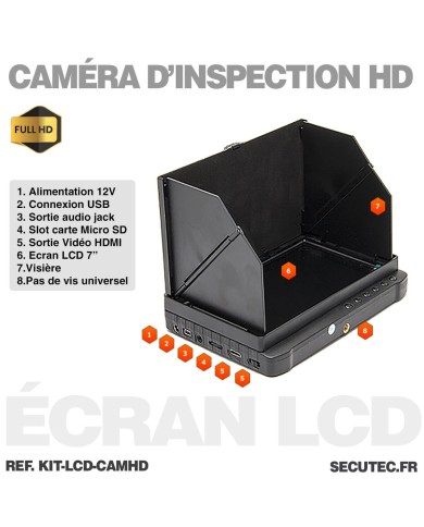 Caméra d'inspection étanche HD avec écran LCD 7 pouces autonome câble de 15 mètres mémoire 64 Go