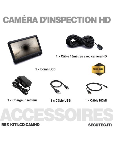 Caméra d'inspection étanche HD avec écran LCD 7 pouces autonome câble de 15 mètres mémoire 64 Go