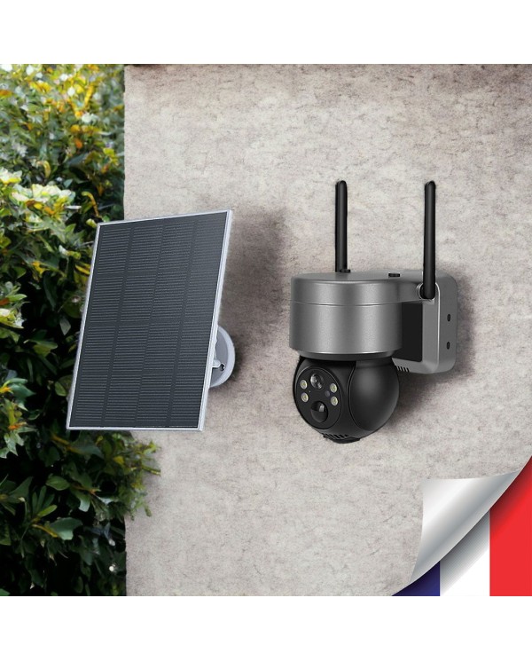 Caméra gris sidéral pilotable solaire IP WiFi UHD 2K 4Mpx waterproof infrarouge detection humaine 128Go