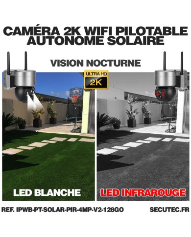 Caméra gris sidéral pilotable solaire IP WiFi UHD 2K 4Mpx waterproof infrarouge detection humaine 128Go