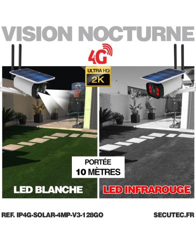 Caméra solaire IP GSM 4G UHD 4MP 2K 128Go inclus waterproof Infrarouge accès à distance via iPhone Android