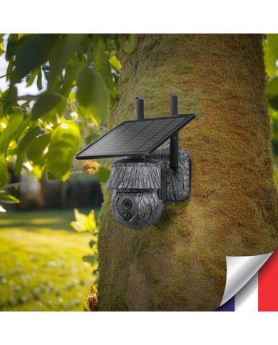 Caméra camouflage pilotable solaire 4G UHD 2K 4Mpx alerte sirène waterproof  infrarouge detection de mouvement