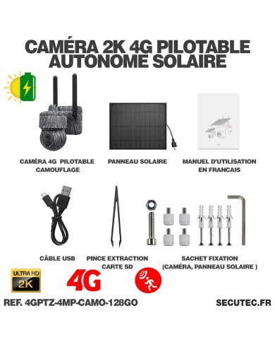 Caméra camouflage pilotable solaire 4G UHD 2K 4Mpx alerte sirène waterproof  infrarouge detection de mouvement