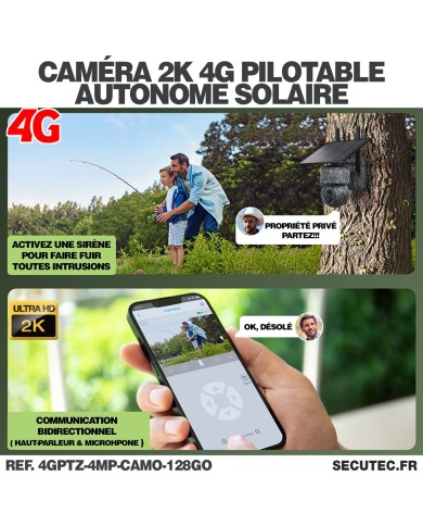 Caméra camouflage pilotable solaire 4G UHD 2K 4Mpx alerte sirène waterproof  infrarouge detection de mouvement