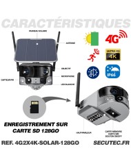 Caméra solaire 4G Ultra grand angle double objectifs UHD 4K 8MP détection de mouvement avec alerte sirène waterproof 128Go