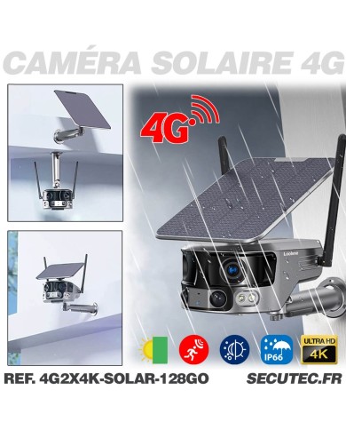 Caméra solaire 4G Ultra grand angle double objectifs UHD 4K 8MP détection de mouvement avec alerte sirène waterproof 128Go