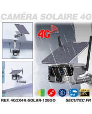 Caméra solaire 4G Ultra grand angle double objectifs UHD 4K 8MP détection de mouvement avec alerte sirène waterproof 128Go
