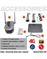 Caméra solaire 4G Ultra grand angle double objectifs UHD 4K 8MP détection de mouvement avec alerte sirène waterproof 128Go