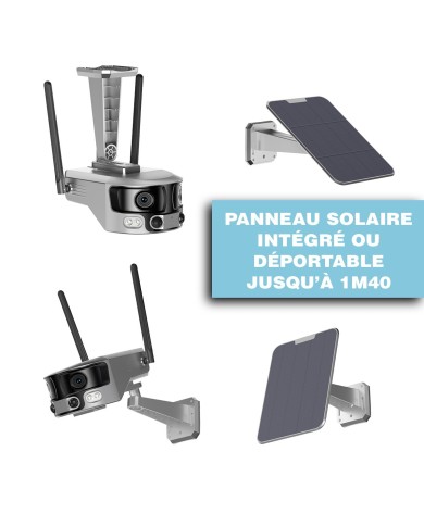 Caméra solaire 4G Ultra grand angle double objectifs UHD 4K 8MP détection de mouvement avec alerte sirène waterproof 128Go