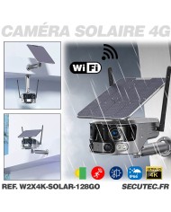 Caméra solaire WiFi Ultra grand angle double objectifs UHD 4K 8MP détection de mouvement avec alerte sirène waterproof 128Go