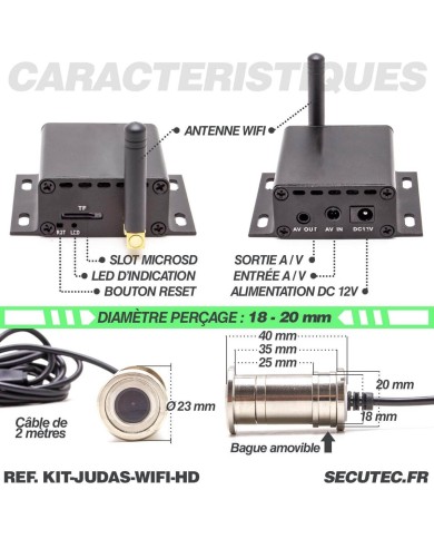 Caméra judas WiFi HD 720P avec accès à distance enregistrement à la détection de mouvement sur carte microSD 128 Go