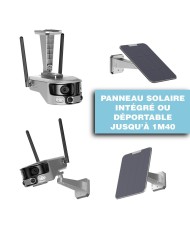 Caméra solaire WiFi Ultra grand angle double objectifs UHD 4K 8MP détection de mouvement avec alerte sirène waterproof 128Go