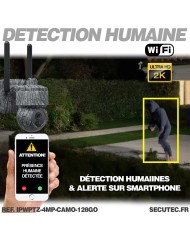 Caméra camouflage pilotable solaire WiFi UHD 2K 4Mpx alerte sirène waterproof infrarouge détection de mouvement 128Go (inclus)