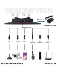 Panneau solaire 10W couleur noire multitension compatible toutes caméras très longue autonomie batterie 25A