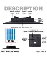 Panneau solaire 10W couleur noire multitension compatible toutes caméras très longue autonomie batterie 25A
