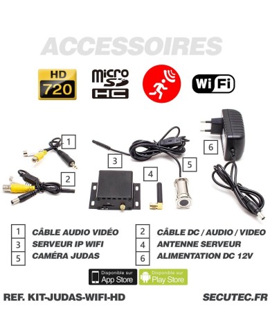 Caméra judas WiFi HD 720P avec accès à distance enregistrement à la détection de mouvement sur carte microSD 128 Go