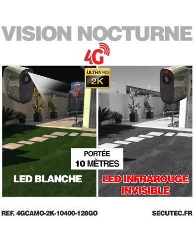 Caméra 4G camouflage 2K infrarouge invisible très longue autonomie detection de mouvement et humaine 128Go
