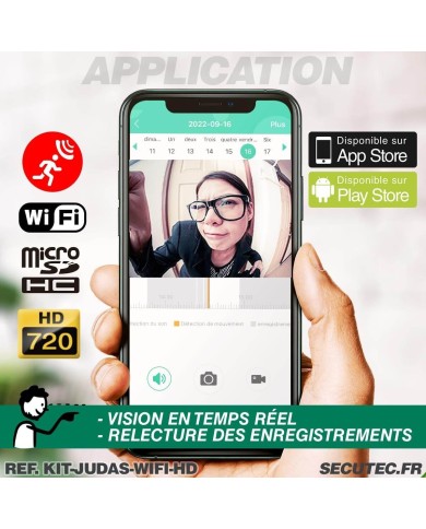 Caméra judas WiFi HD 720P avec accès à distance enregistrement à la détection de mouvement sur carte microSD 128 Go