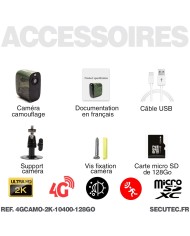 Caméra 4G camouflage 2K infrarouge invisible très longue autonomie detection de mouvement et humaine 128Go