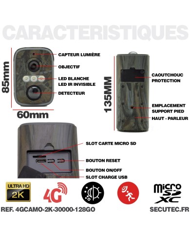 Camera 4G camouflage 2K infrarouge invisible ultra longue autonomie detection de mouvement et humaine 128Go
