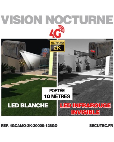 Camera 4G camouflage 2K infrarouge invisible ultra longue autonomie detection de mouvement et humaine 128Go