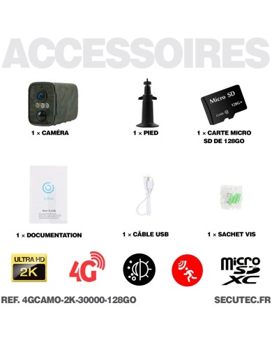 Camera 4G camouflage 2K infrarouge invisible ultra longue autonomie detection de mouvement et humaine 128Go