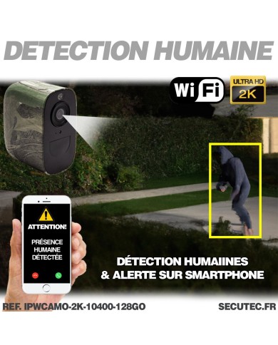 Caméra WiFi camouflage 2K infrarouge invisible batterie très longue autonomie détection de mouvement et humaine 128Go