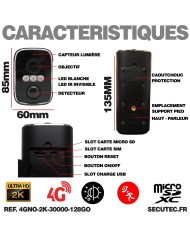 Caméra 4G noire 2K infrarouge invisible batterie ultra longue autonomie détection de mouvement et humaine 128Go