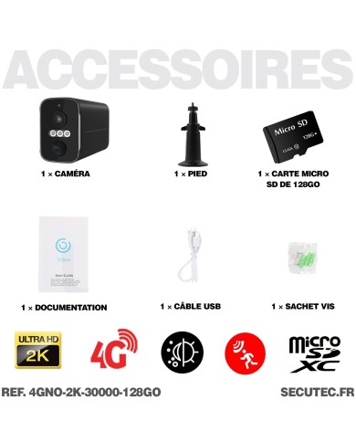 Caméra 4G noire 2K infrarouge invisible batterie ultra longue autonomie détection de mouvement et humaine 128Go