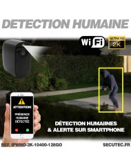 Caméra WiFi noire 2K infrarouge invisible batterie très longue autonomie détection mouvement et humaine 128Go