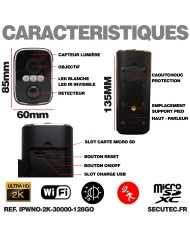 Caméra WiFi noire 2K infrarouge invisible batterie ultra longue autonomie détection de mouvement et humaine 128Go