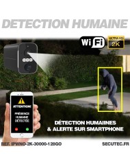 Caméra WiFi noire 2K infrarouge invisible batterie ultra longue autonomie détection de mouvement et humaine 128Go