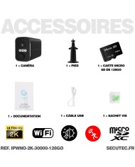 Caméra WiFi noire 2K infrarouge invisible batterie ultra longue autonomie détection de mouvement et humaine 128Go