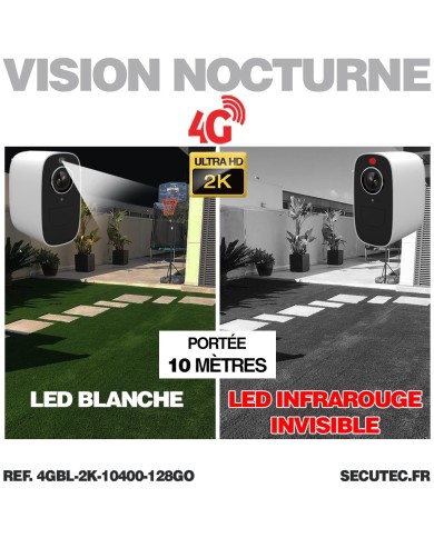 Caméra 4G blanche 2K infrarouge invisible très longue autonomie detection de mouvement et humaine 128Go