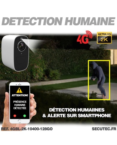 Caméra 4G blanche 2K infrarouge invisible très longue autonomie detection de mouvement et humaine 128Go