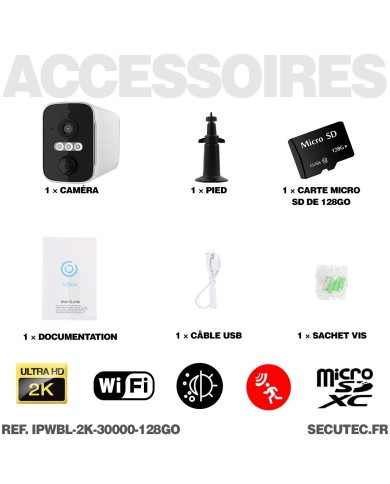 Caméra WiFi blanche 2K infrarouge invisible ultra longue autonomie detection de mouvement et humaine 128Go
