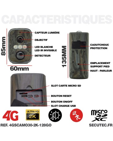 Camera camouflage 4G solaire UHD 2K infrarouge invisible ultra longue autonomie detection de mouvement et humaine 128Go