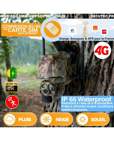 Caméra camouflage pilotable solaire 4G Ultra HD 2K alerte détection humaine AI