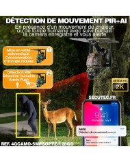 Caméra camouflage pilotable solaire 4G Ultra HD 2K alerte détection humaine AI