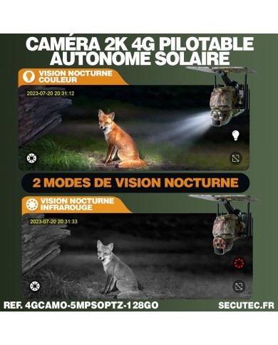 Caméra camouflage pilotable solaire 4G Ultra HD 2K alerte détection humaine AI