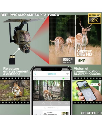 Caméra camouflage pilotable solaire WiFi Ultra HD 2K alerte détection humaine AI