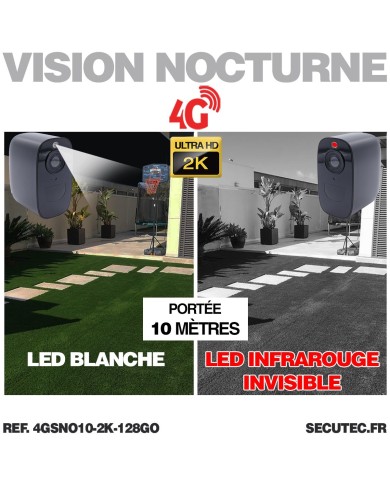 Caméra noire 4G solaire 2K infrarouge invisible batterie très longue autonomie detection humaine et mouvement 128Go