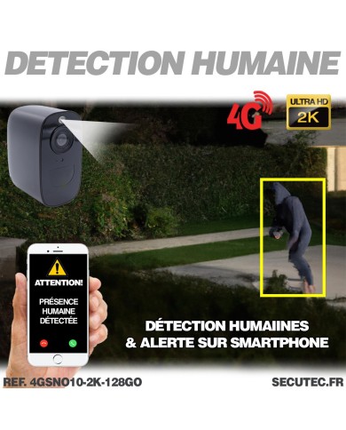 Caméra noire 4G solaire 2K infrarouge invisible batterie très longue autonomie detection humaine et mouvement 128Go