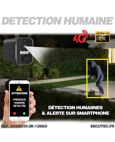 Caméra noire 4G solaire 2K infrarouge invisible batterie ultra longue autonomie detection humaine et mouvement 128Go